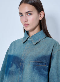 Jean Paul Gaultier Jean Paul Gaultier Women Face Print Oversized Denim Shirt