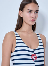 Jean Paul Gaultier Women Asymetric Mariniere Printed Swimsuit