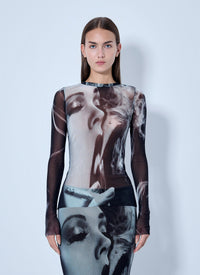 Jean Paul Gaultier Jean Paul Gaultier Women Mesh Printed Smoking Women Long Sleeves Top