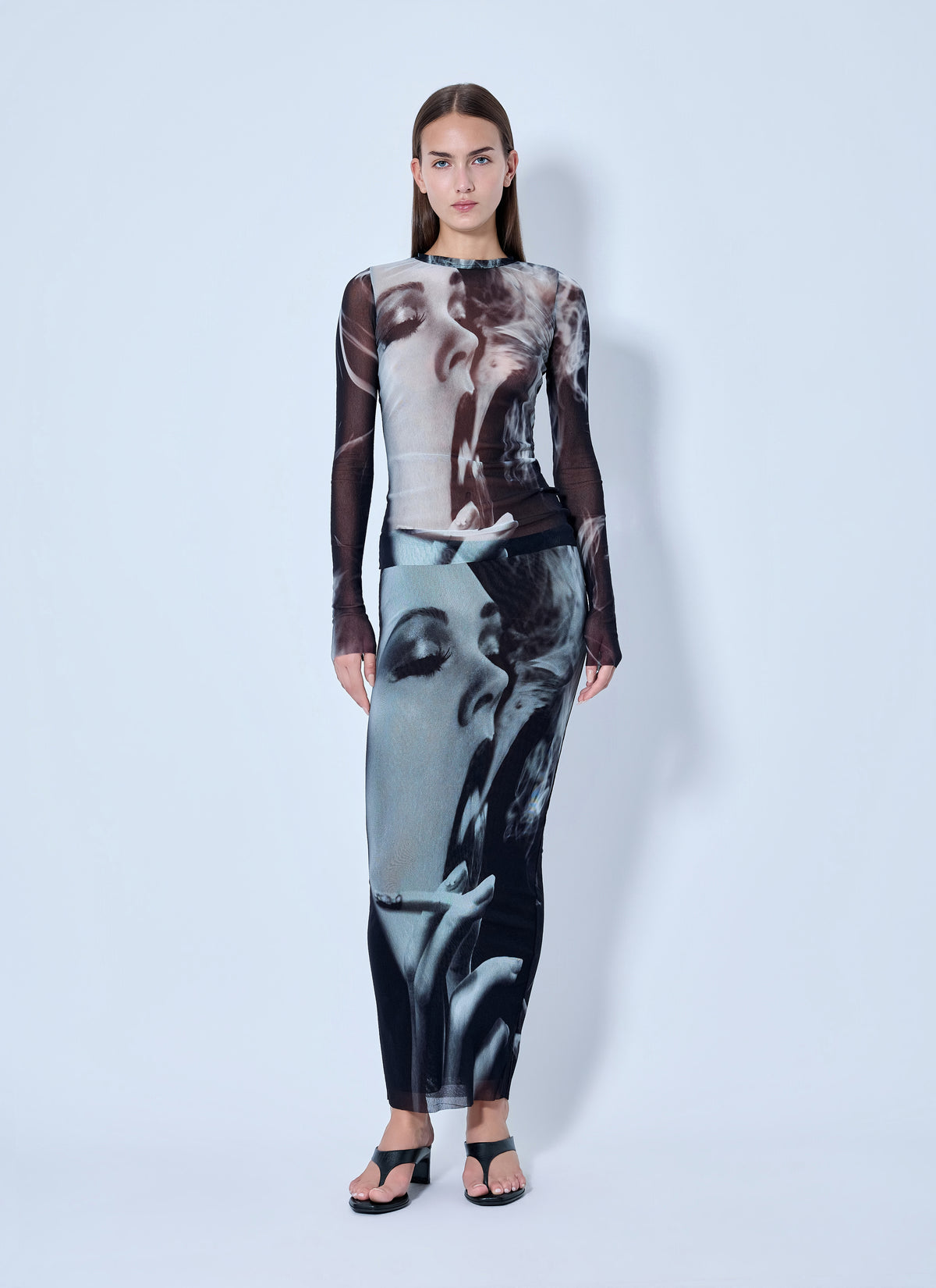 Jean Paul Gaultier Jean Paul Gaultier Women Mesh Printed Smoking Women Long Sleeves Top