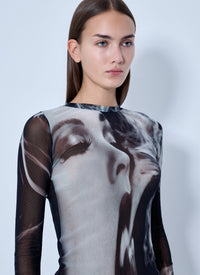 Jean Paul Gaultier Jean Paul Gaultier Women Mesh Printed Smoking Women Long Sleeves Top