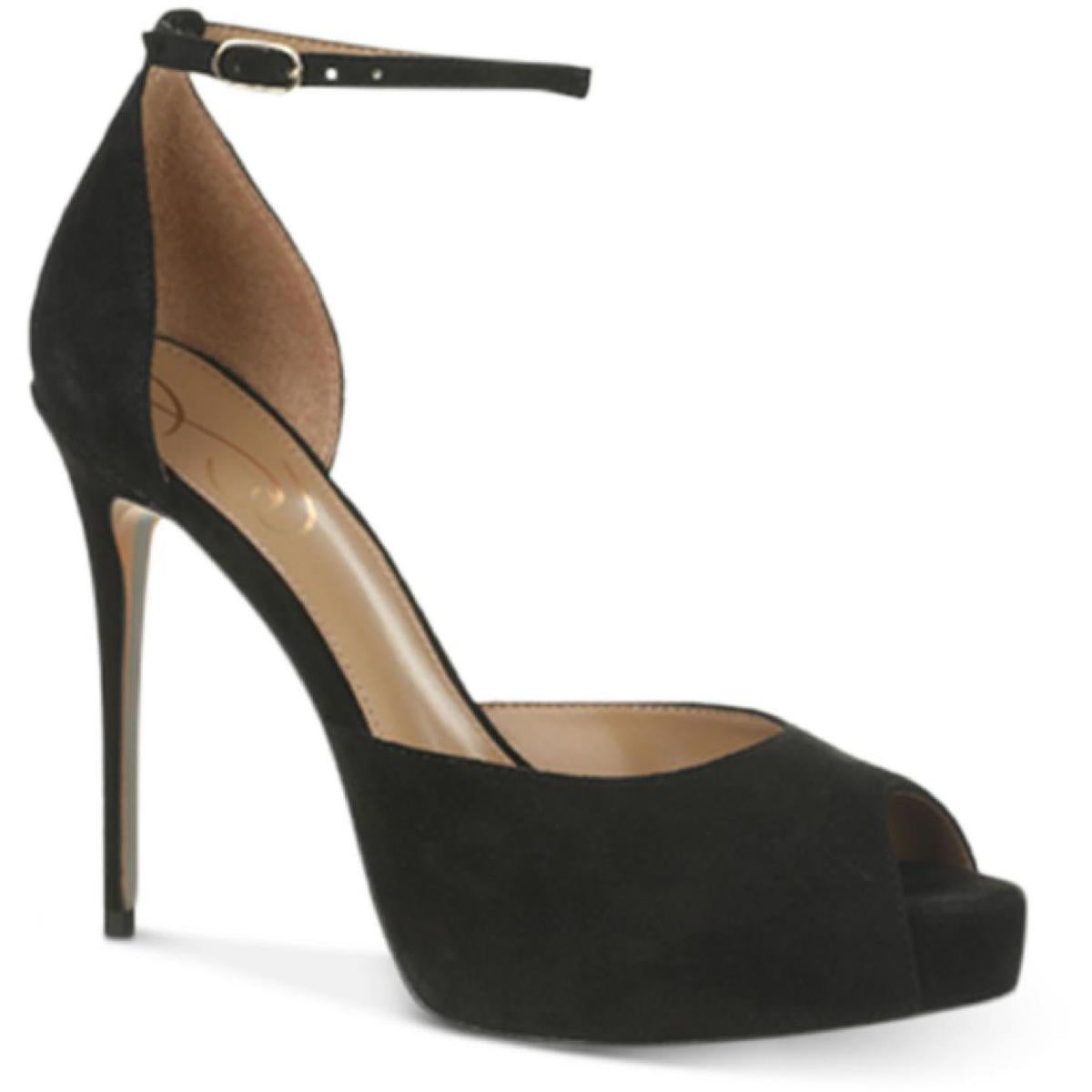 Florencia Womens Solid Ankle Strap Heels Black Suede