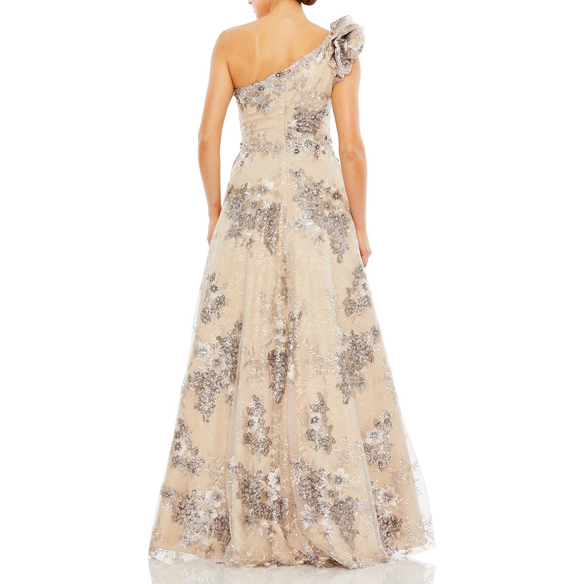 Womens Embellished Lace Evening Dress