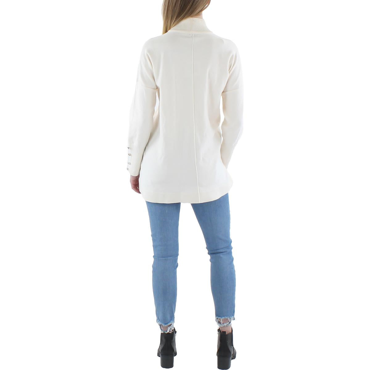Womens Mock Collar Ribbed Trim Pullover Sweater
