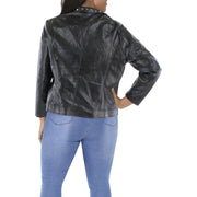 Plus Womens Faux Leather Studded Motorcycle Jacket