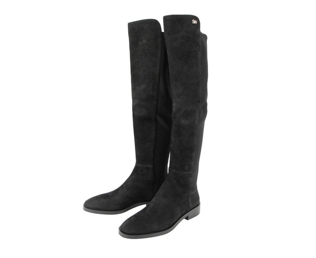 Stuart Weitzman Stuart Weitzman Women's Keelan Black Suede With Logo Over The Knee Boots
