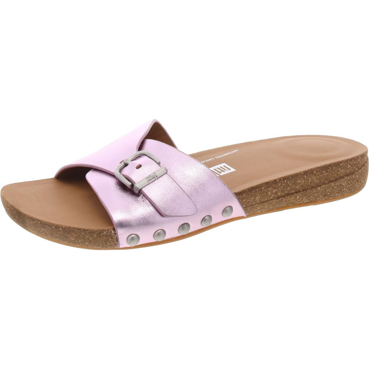 iQushion Adjustable Buckle Womens Metallic Manmade Slide Sandals