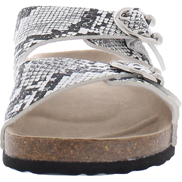 Frant Womens Snake Print Buckle Footbed Sandals
