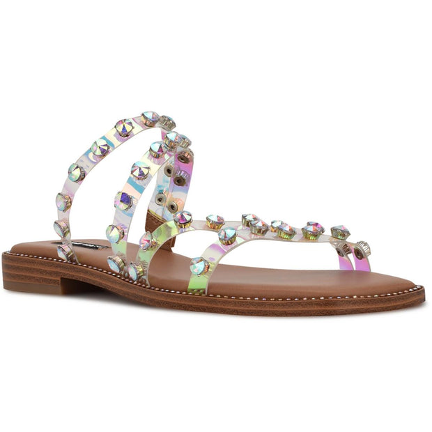 Womens Jeweled Strappy Slide Sandals