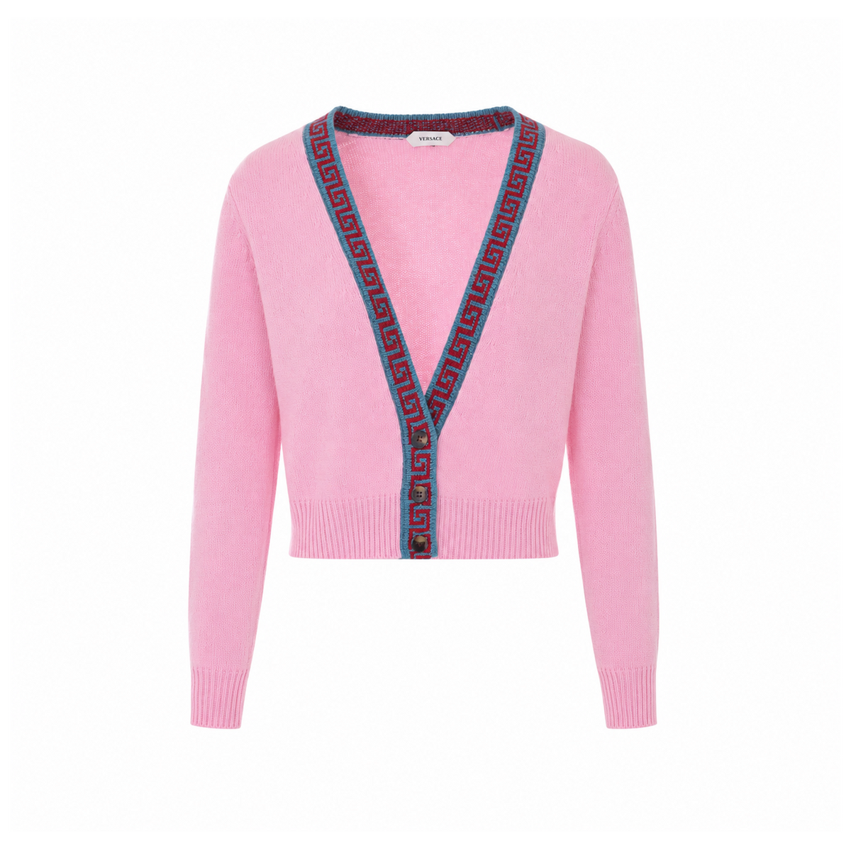 Versace Women Knit Cardigan With Contrasting Greca Motif