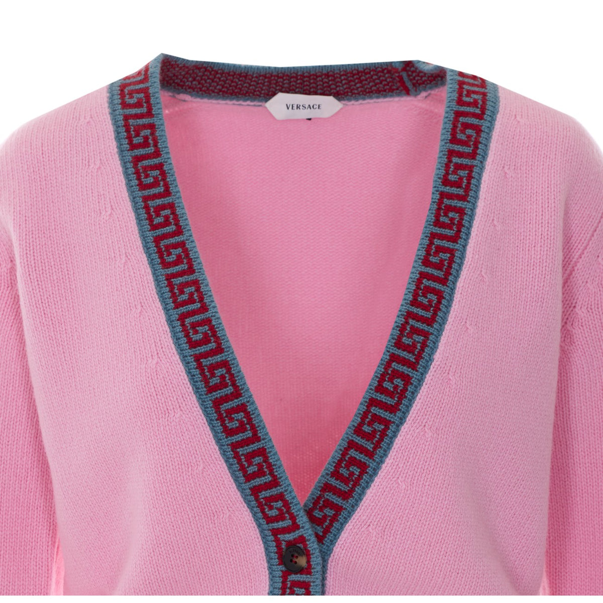Versace Women Knit Cardigan With Contrasting Greca Motif