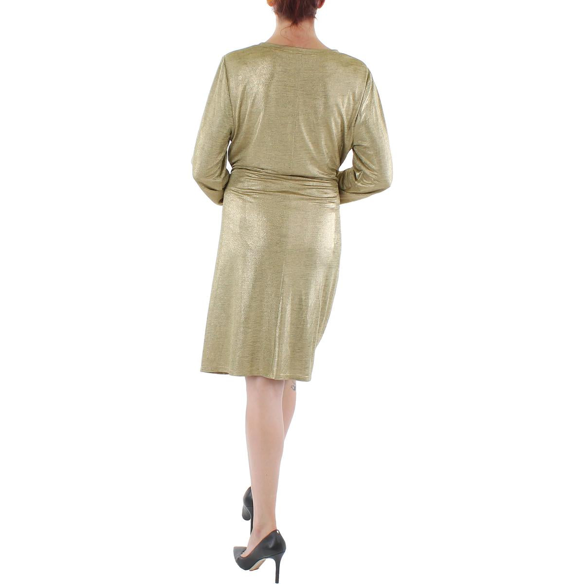 Womens Foil Print Knee-Length Midi Dress