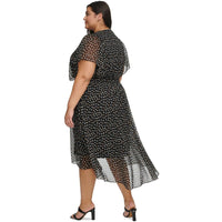 Plus Womens Polka Dot Polyester Midi Dress