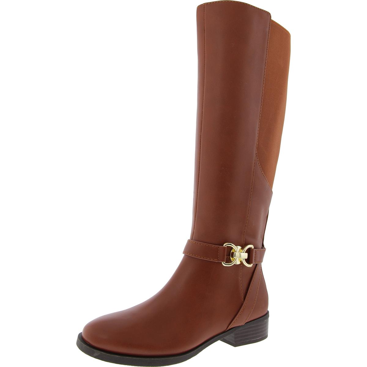 Samey Womens Zipper Faux Leather Knee-High Boots
