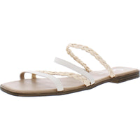Womens Faux Leather Flats Slide Sandals 8 Medium Beige