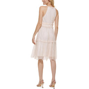 Womens Lace Knee-Length Halter Dress
