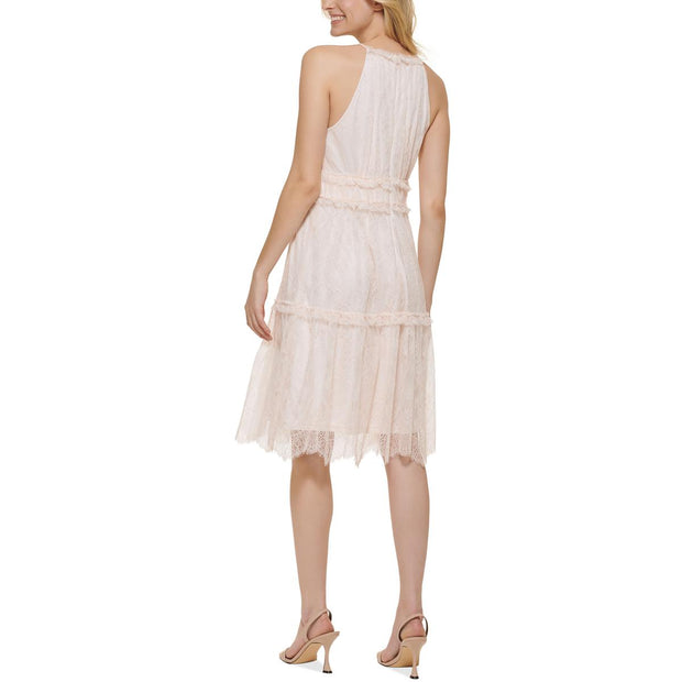 Womens Lace Knee-Length Halter Dress