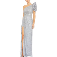 Womens Embellished One Shoulder Evening Dress Silver