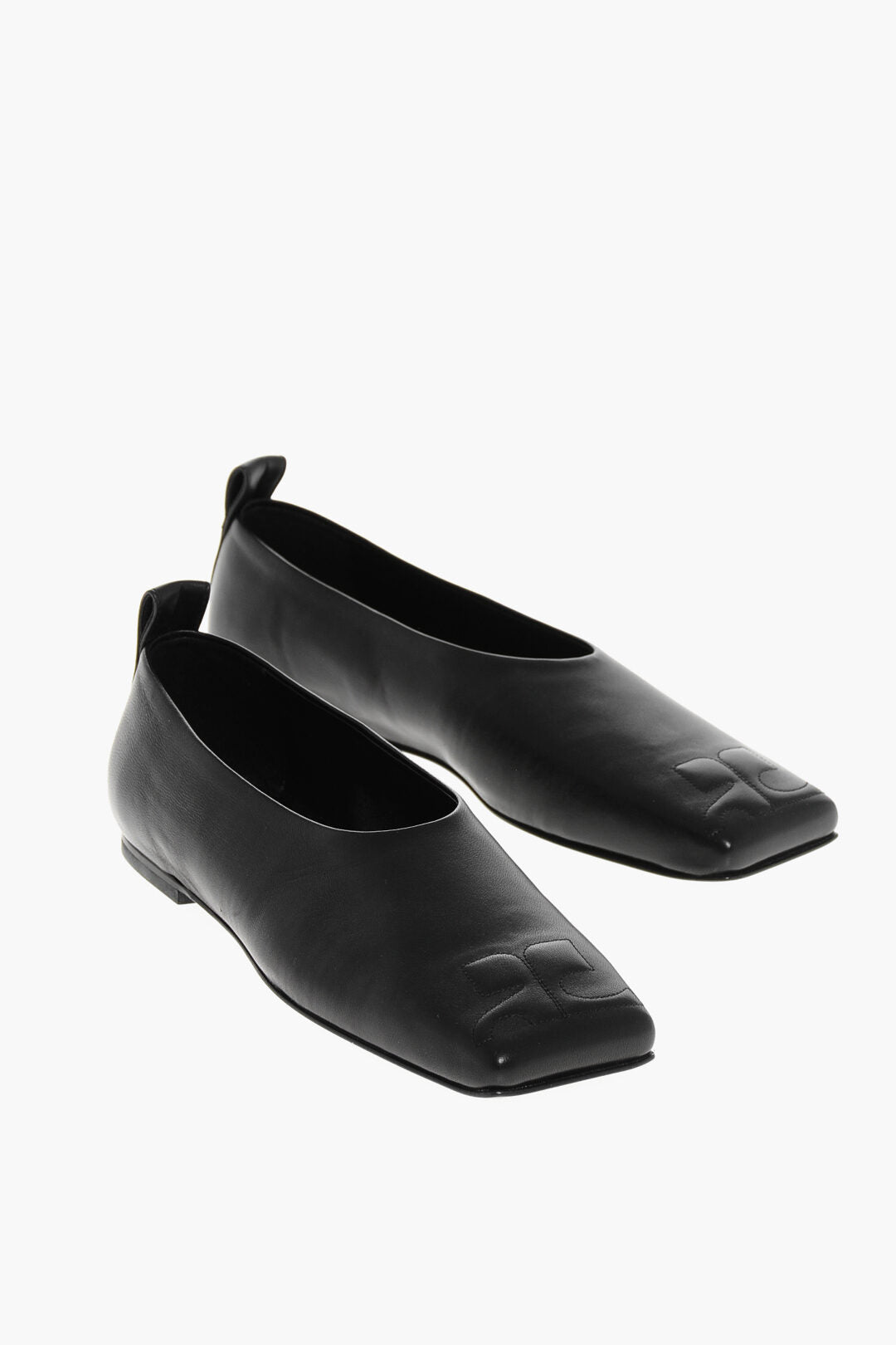 Courreges Leather Ballet Flats with Square Toe