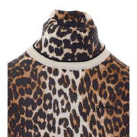 Ganni Women Leopard Print Turtleneck Sweater With Logo