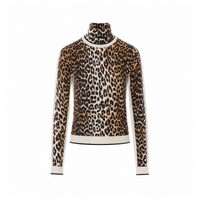 Ganni Women Leopard Print Turtleneck Sweater With Logo