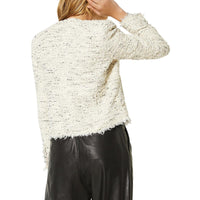 Womens Boucle Woven Collarless Blazer