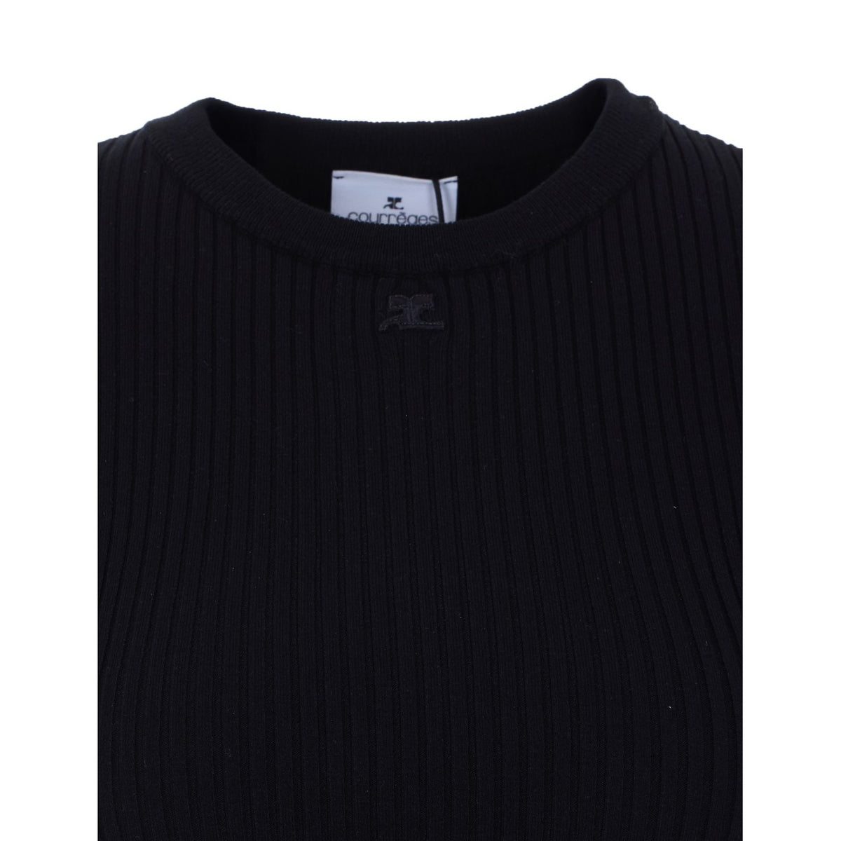 Courreges Women Logo Buckle Rib Knit T-Shirt
