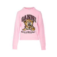Ganni Ganni Women Logo Wool Jumper With Tiger Print