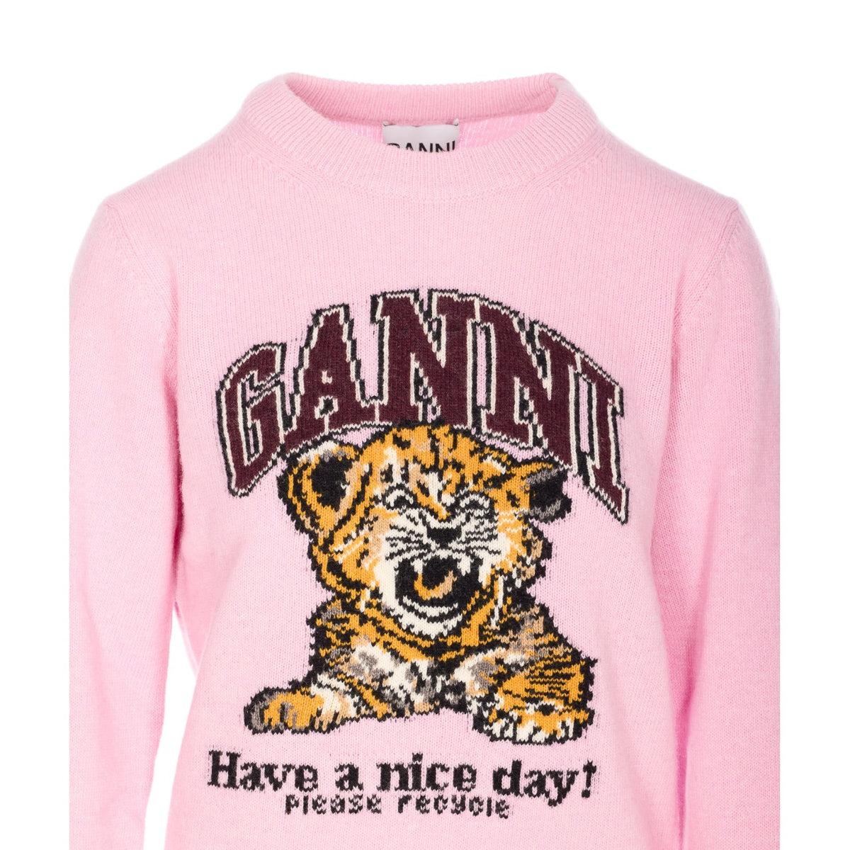 Ganni Ganni Women Logo Wool Jumper With Tiger Print
