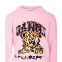 Ganni Ganni Women Logo Wool Jumper With Tiger Print