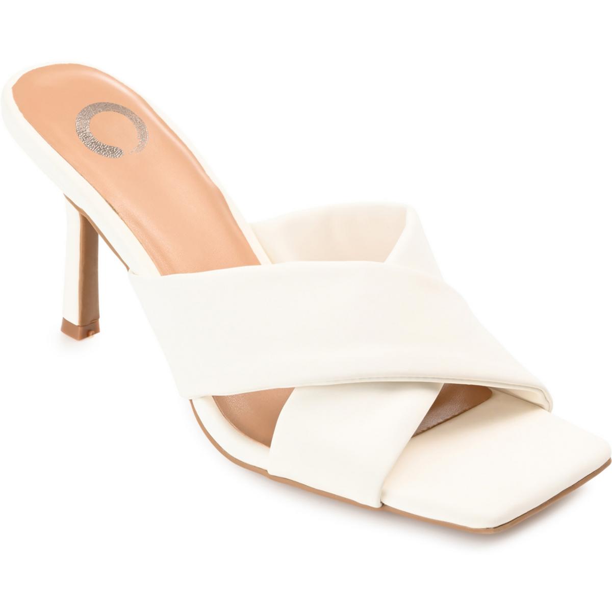 Oppal Womens Faux Suede Square Toe Heels Off White