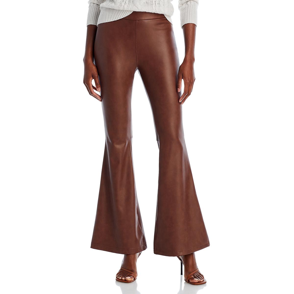 Womens Faux Leather High Waist Flared Pants