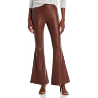 Womens Faux Leather High Waist Flared Pants