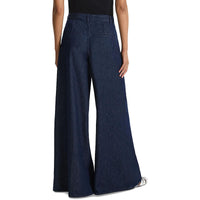 Womens Pleated Denim Wide Leg Jeans