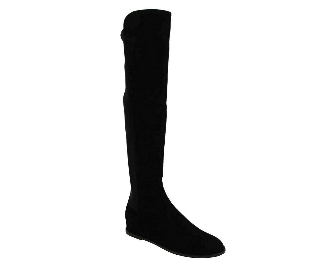 Stuart Weitzman Women's Black Mainline Suede Hidden Wedge Knee-High Boot 5 Black