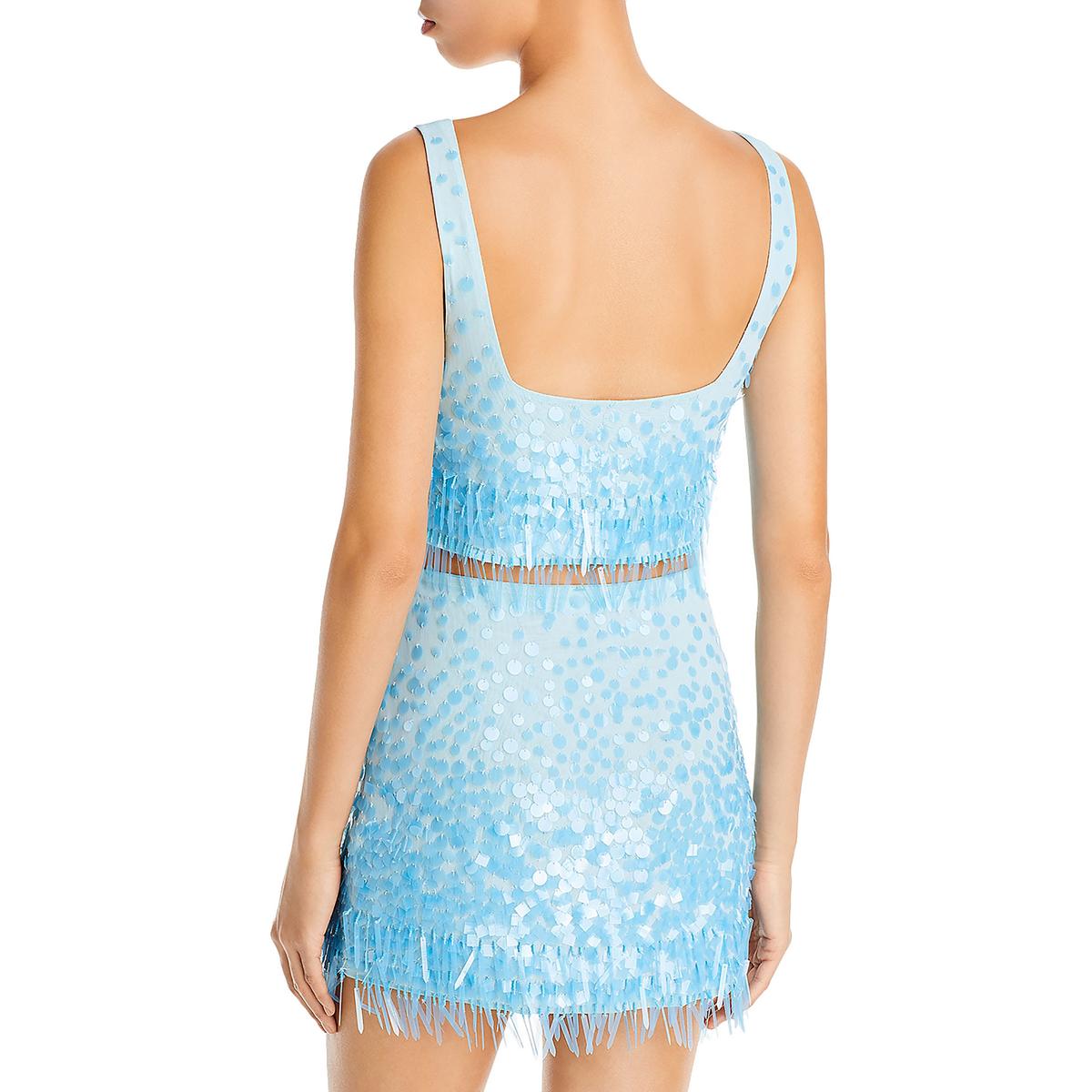 Womens Sequined Fringe Cropped