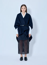 Max Mara Women Belted Wrap Poncho With Cut-Out Skirt
