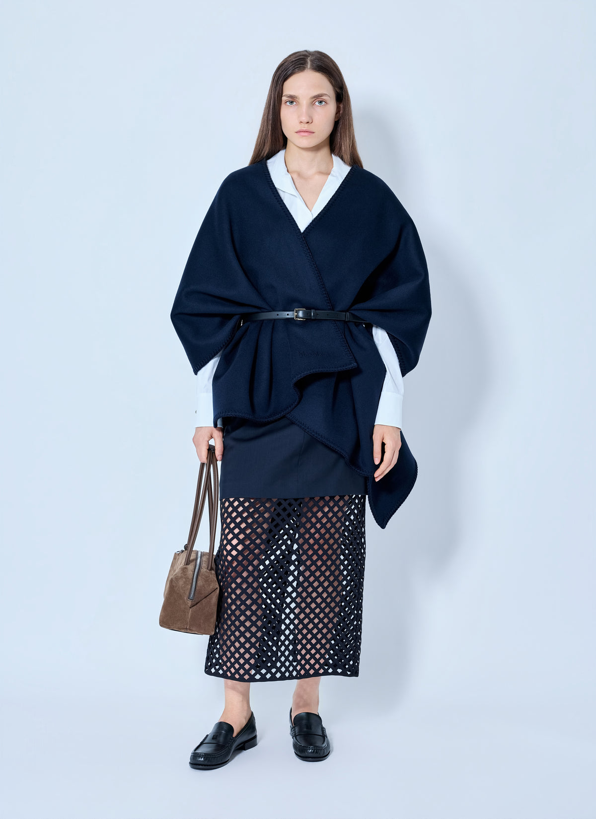 Max Mara Women Belted Wrap Poncho With Cut-Out Skirt
