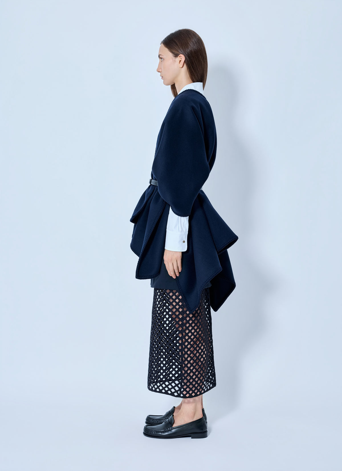 Max Mara Women Belted Wrap Poncho With Cut-Out Skirt