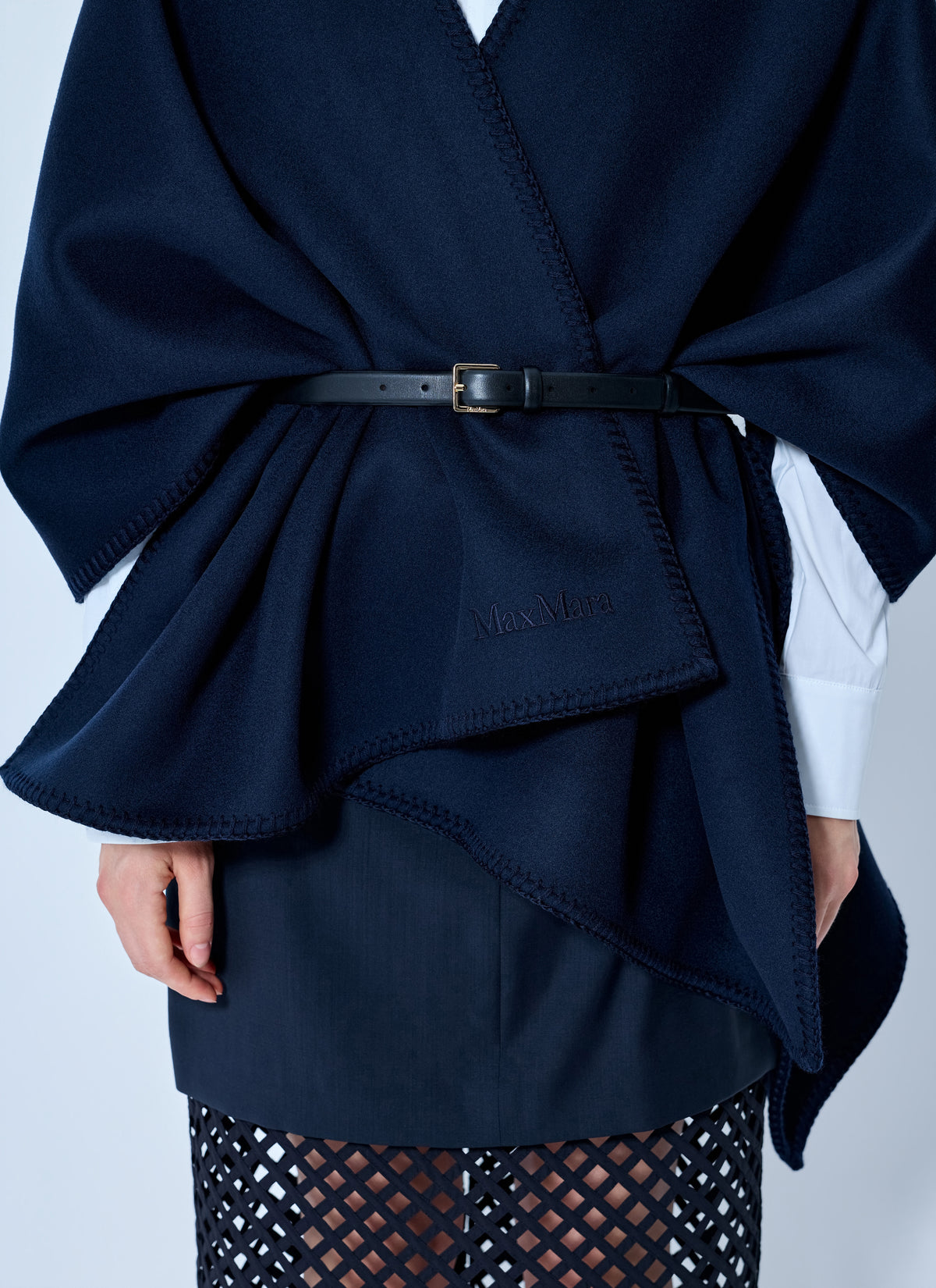 Max Mara Women Belted Wrap Poncho With Cut-Out Skirt