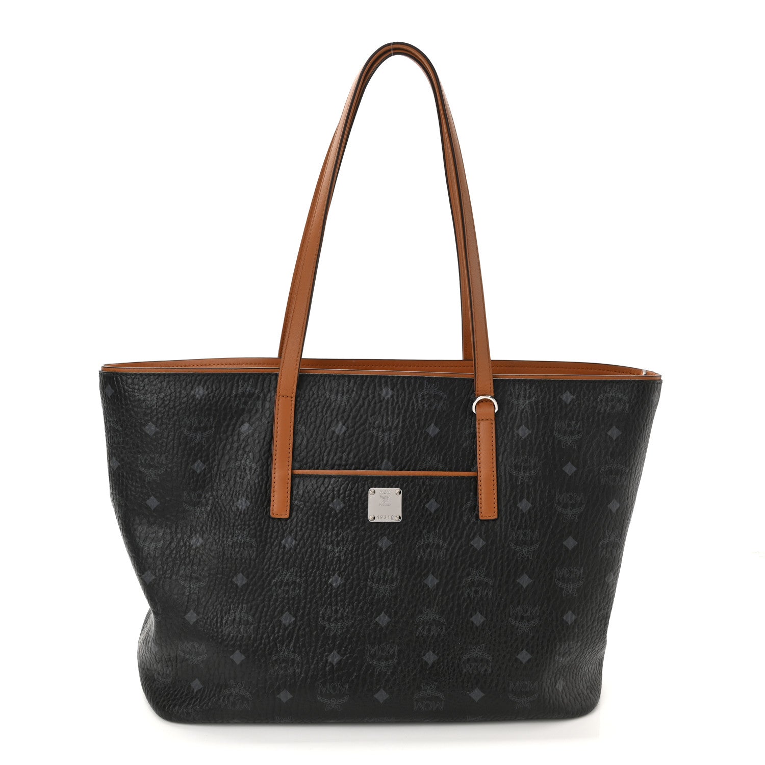 MCM Black Monogram Visetos Medium Shopper Tote Bag