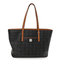 MCM Black Monogram Visetos Medium Shopper Tote Bag