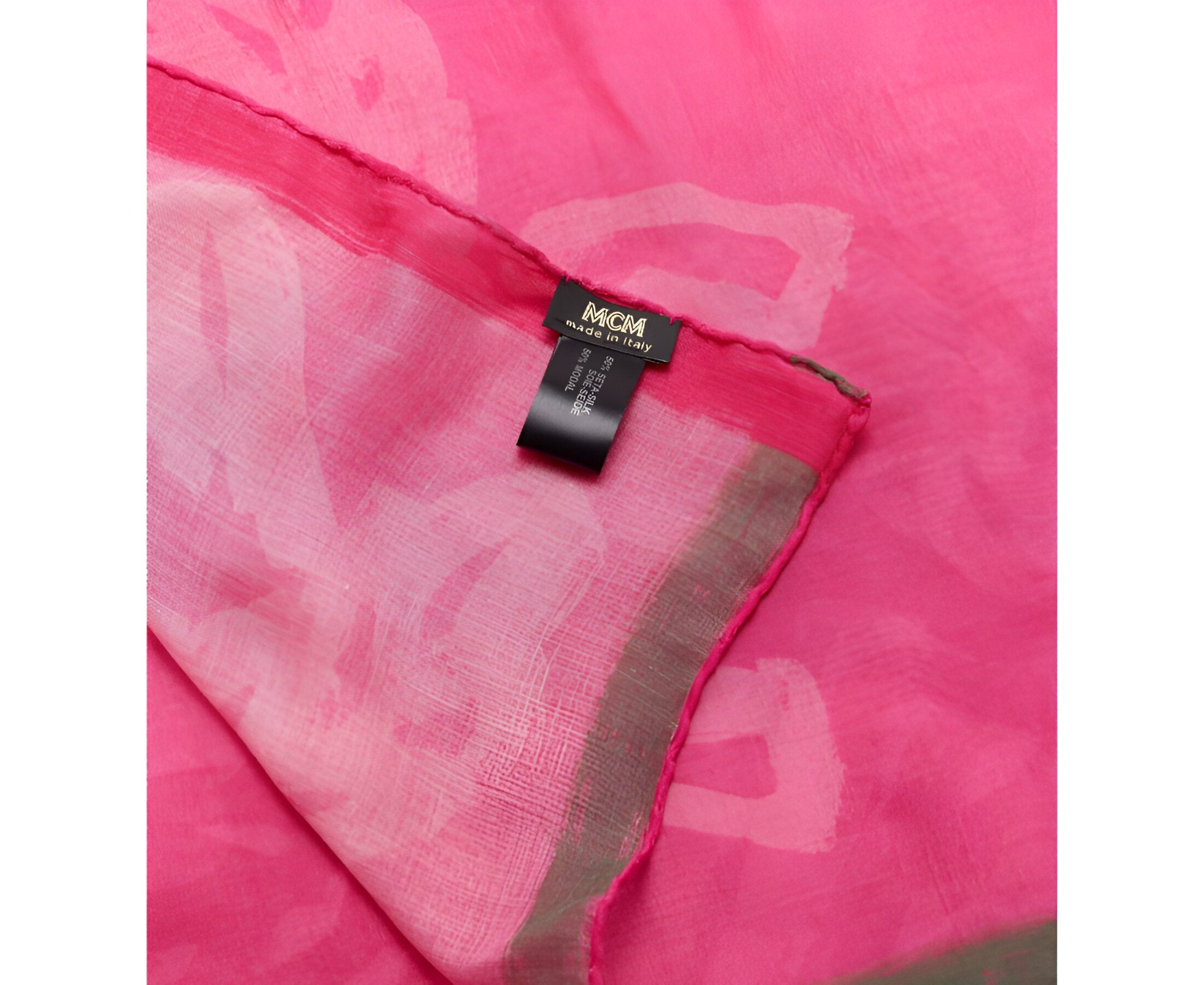 MCM Women's Pink Allover Logo Print Silk Wool Large Scarf Shawl