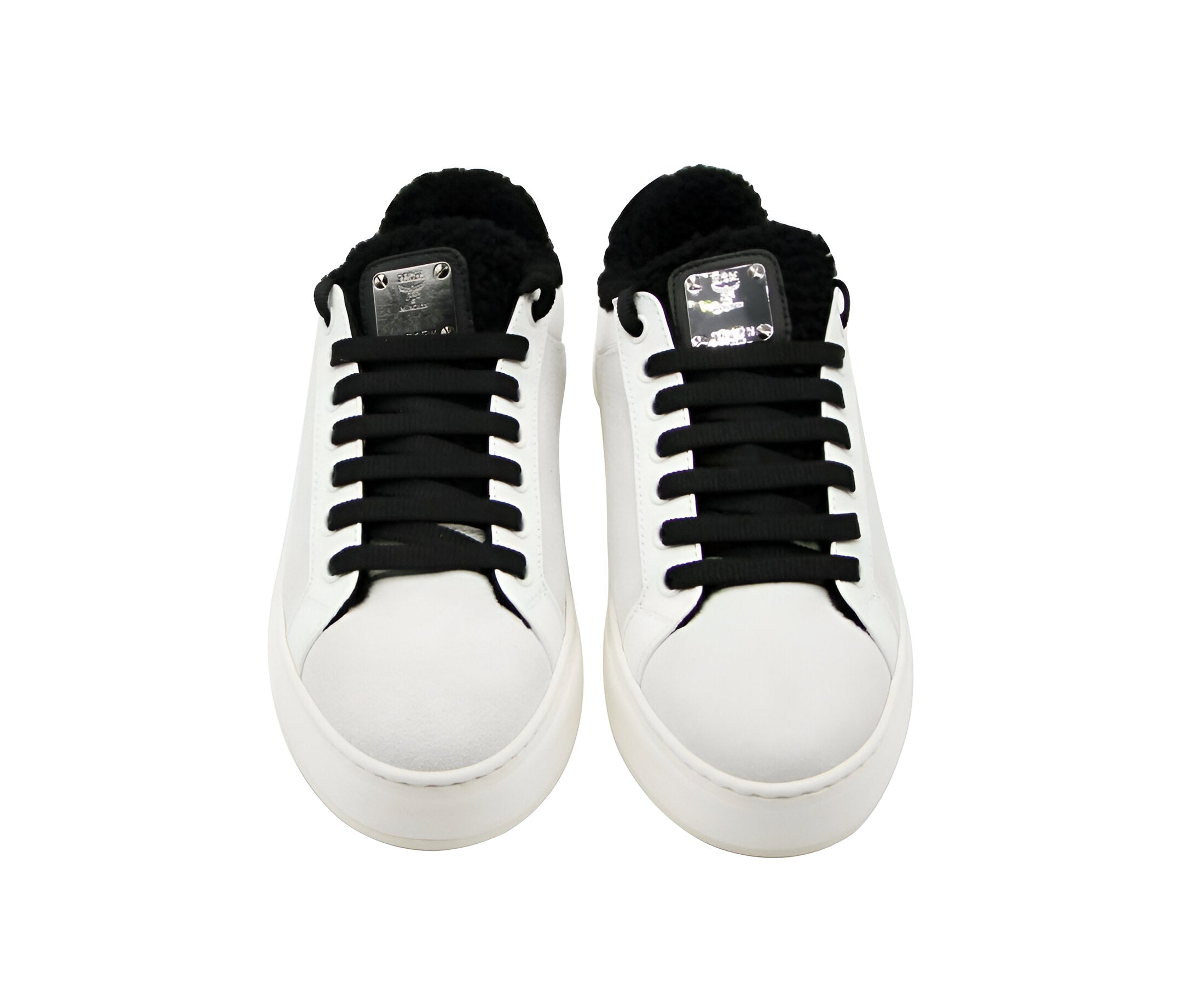 MCM Women's White Milano Suede Black Shearling Low Top Sneaker