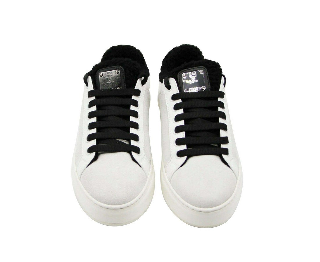 MCM Women's White Milano Suede Black Shearling Low Top Sneaker