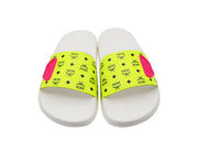 MCM Women's White / Neon Yellow Logo Leather Rubber Slides Sandals MES9ALC76YN (36 EU / 6 US)