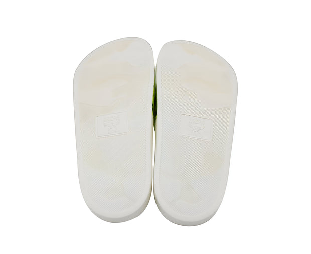 MCM Women's White / Neon Yellow Logo Leather Rubber Slides Sandals MES9ALC76YN (36 EU / 6 US)