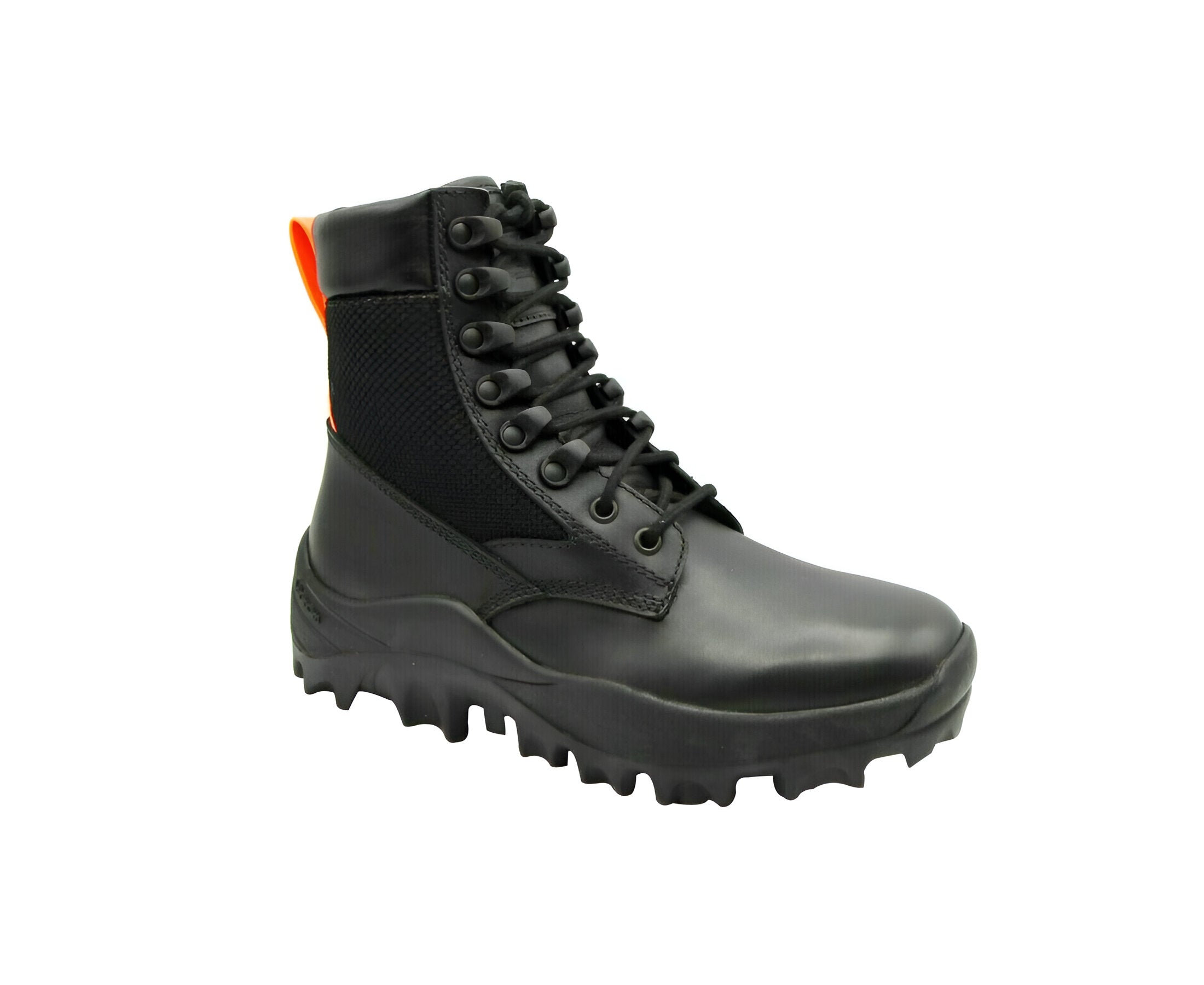 MCM Women's Black Leather Reflective Patch With Orange Pull Boots