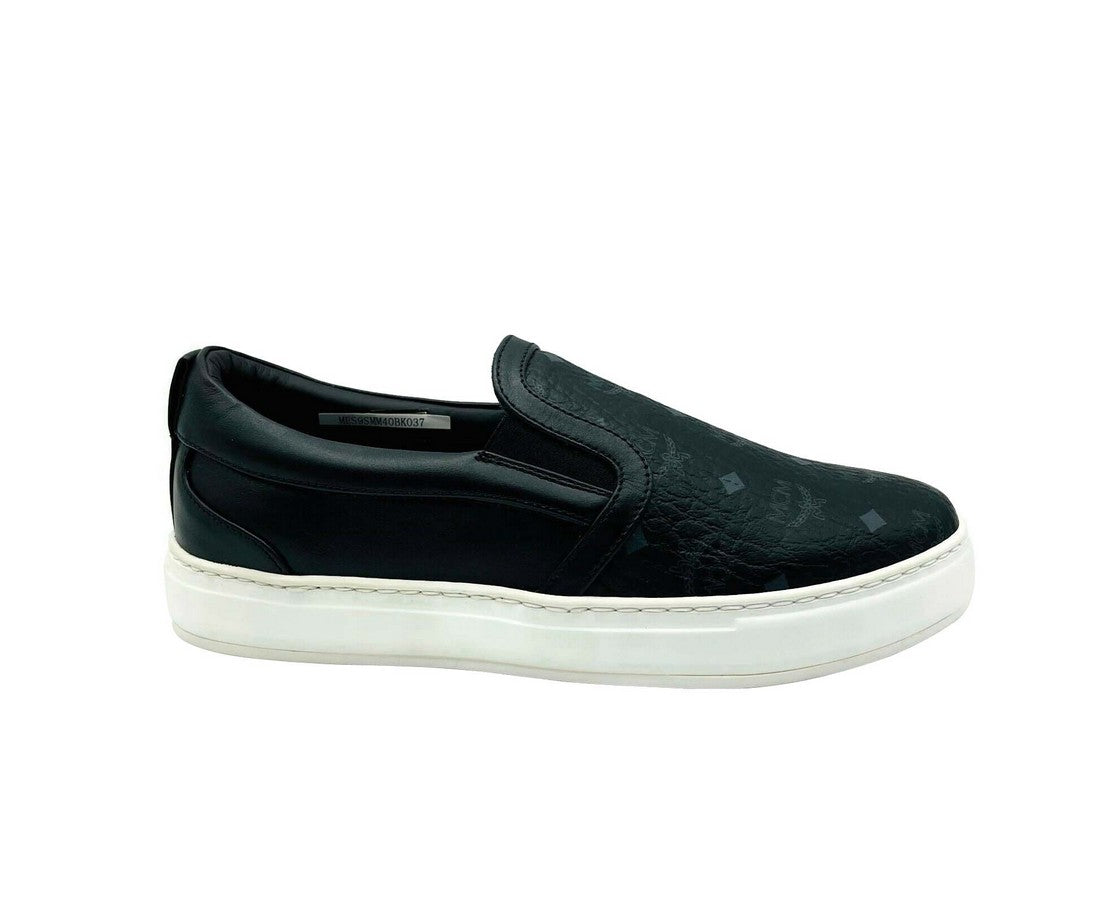 MCM Women's Black Visetos Logo Low Top Slip On Sneaker