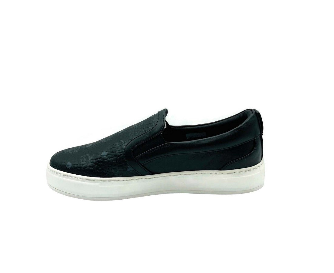 MCM Women's Black Visetos Logo Low Top Slip On Sneaker